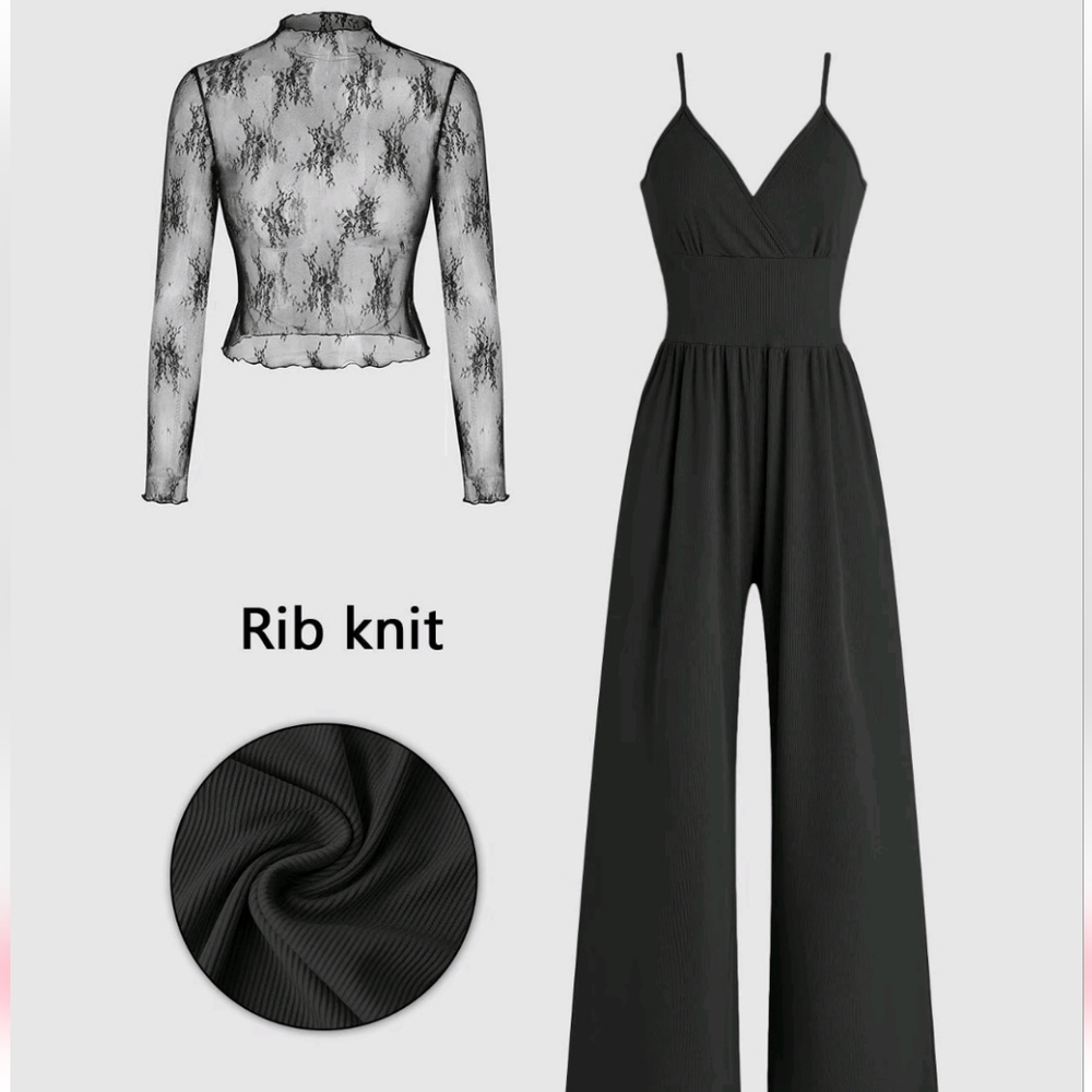 Chic Black Ribbed Knit Jumpsuit